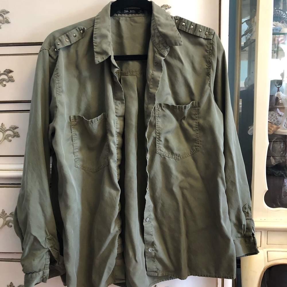 2 for $20 ❤️ Zara Studded Olive Button Down